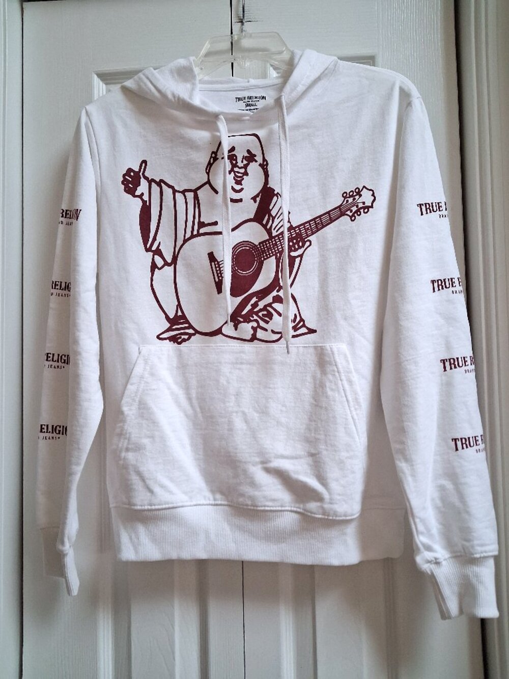 NWT TRUE RELIGION Unisex White Buddha Guitar Hooded Sweatshirt Hoodie sz S